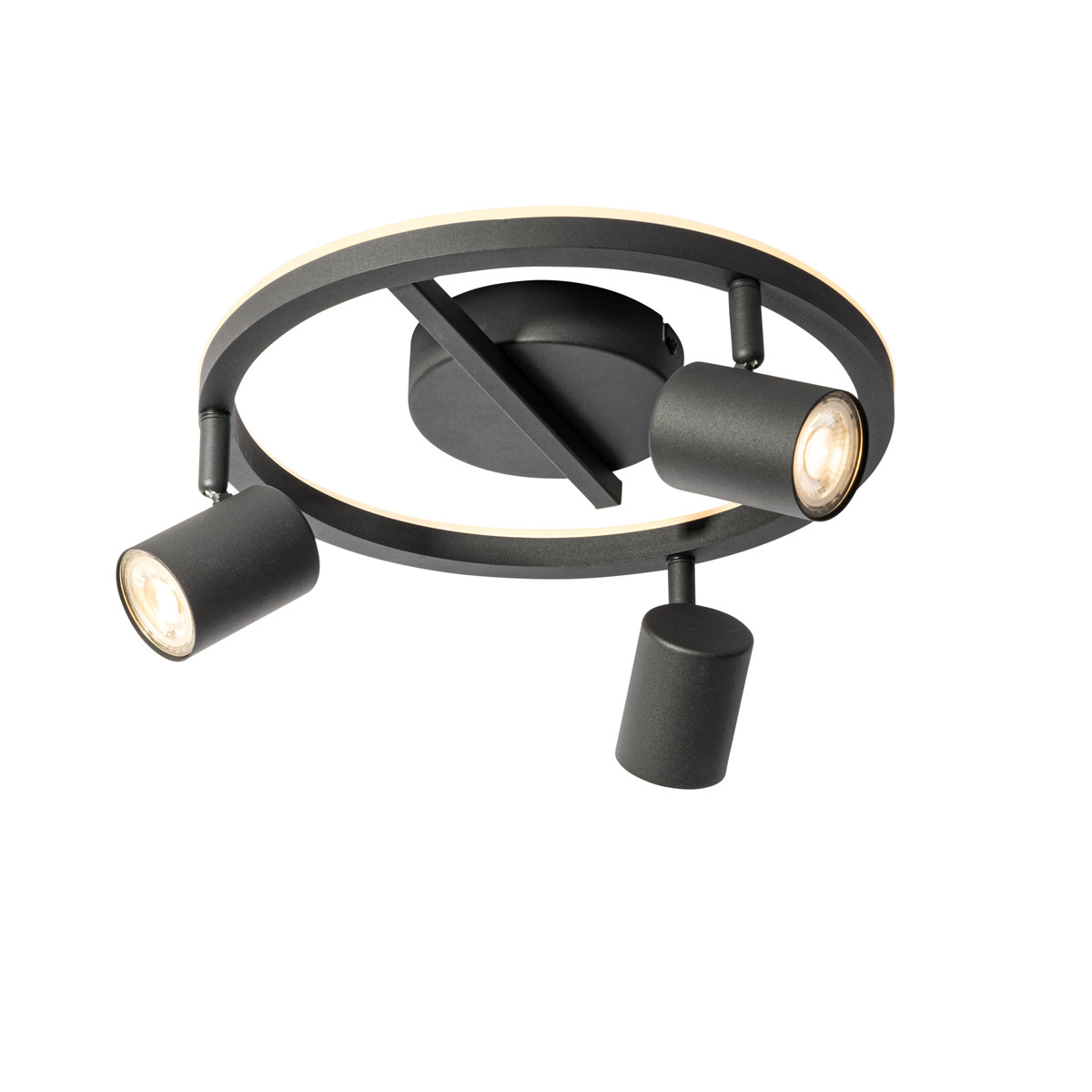 Plafondspot zwart GU10 50mm 3-lichts rond incl. backlight - Back Up