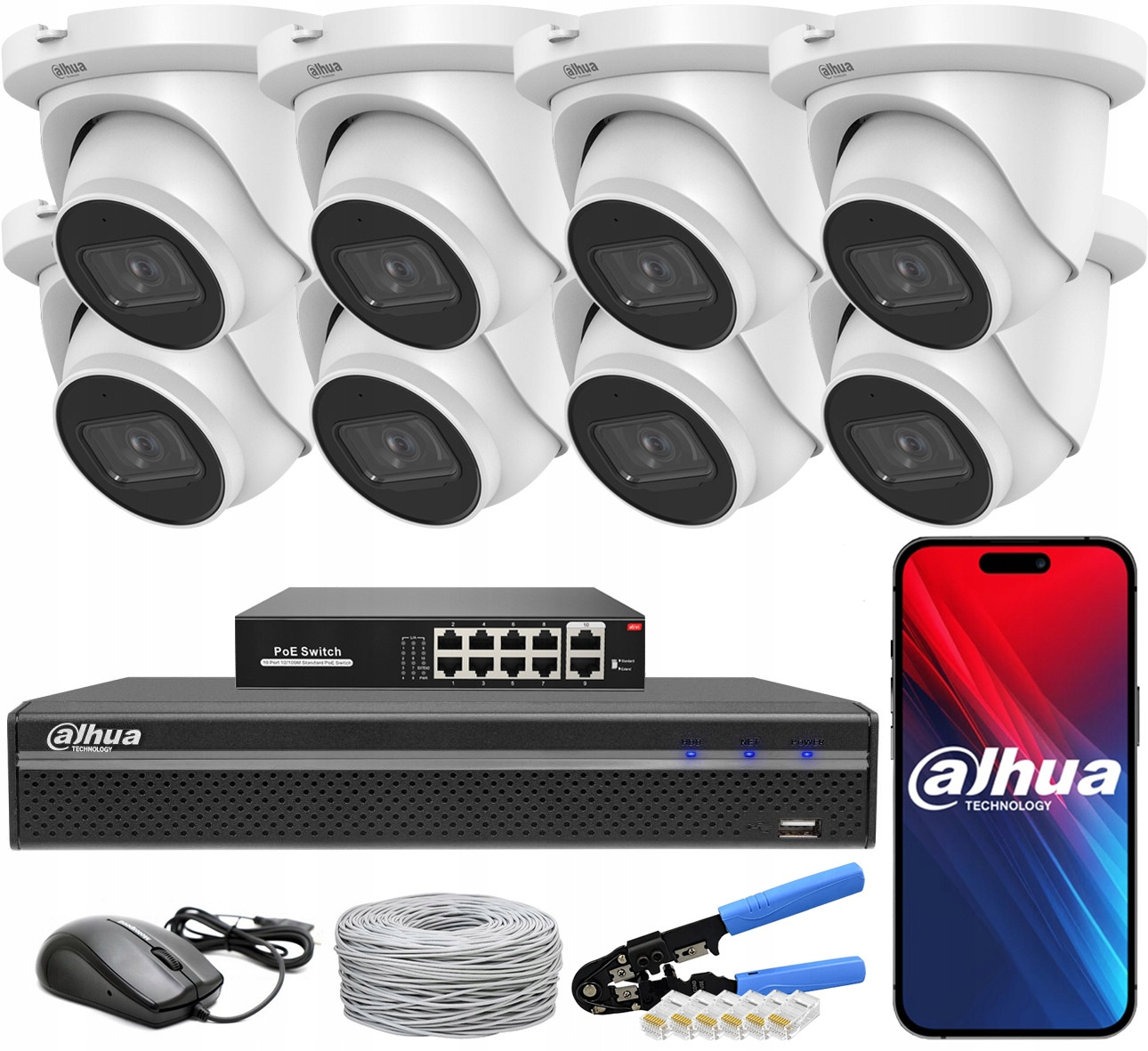 Monitorovací sada Dahua 8 Kamer 4Mpx IPC-HDW2441TM-S-0280B PoE