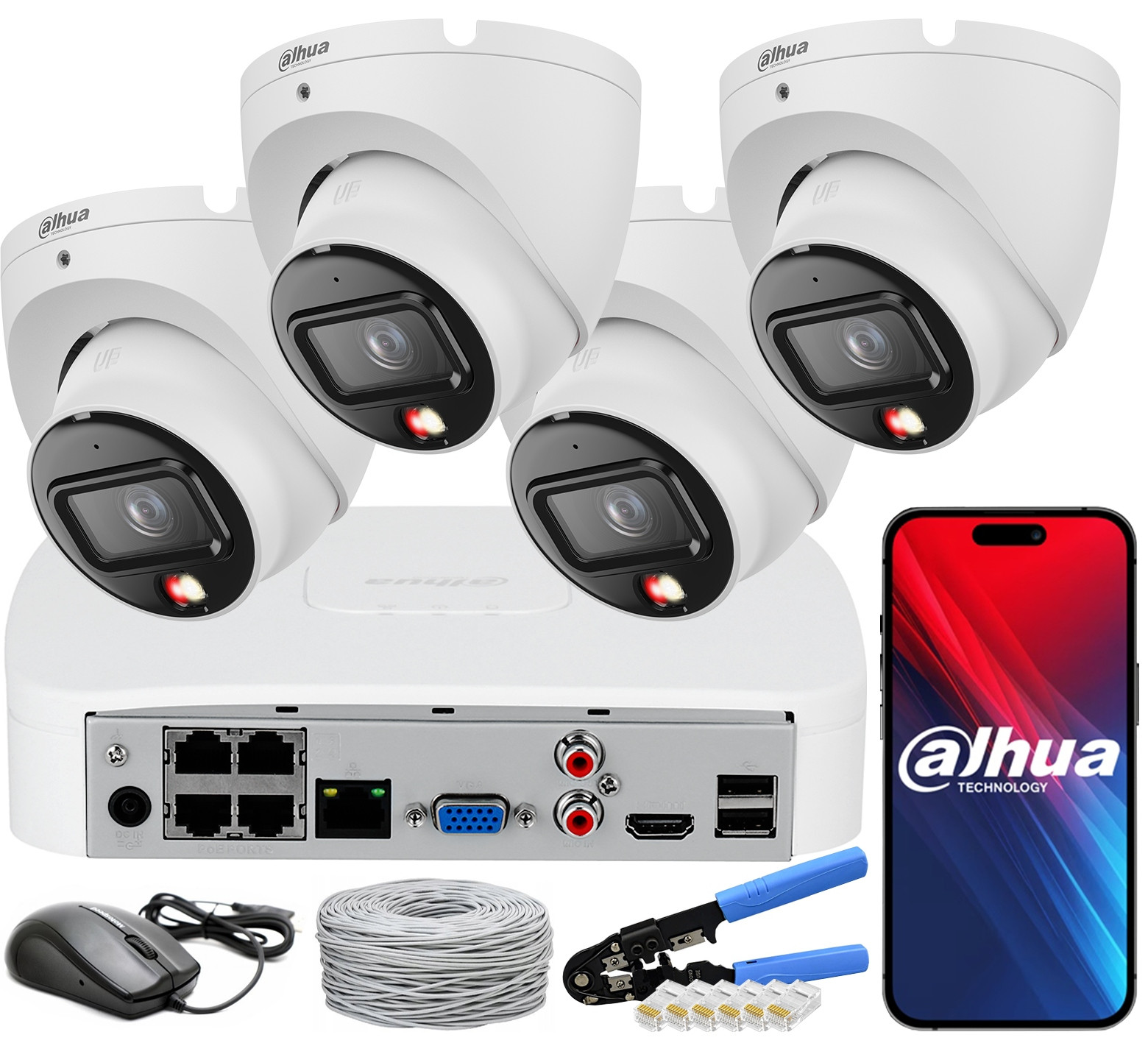 Sada 6Mpx kamer Dahua 4x IPC-HDW1639T-A-IL Dual Light Rekordér 4xPoE