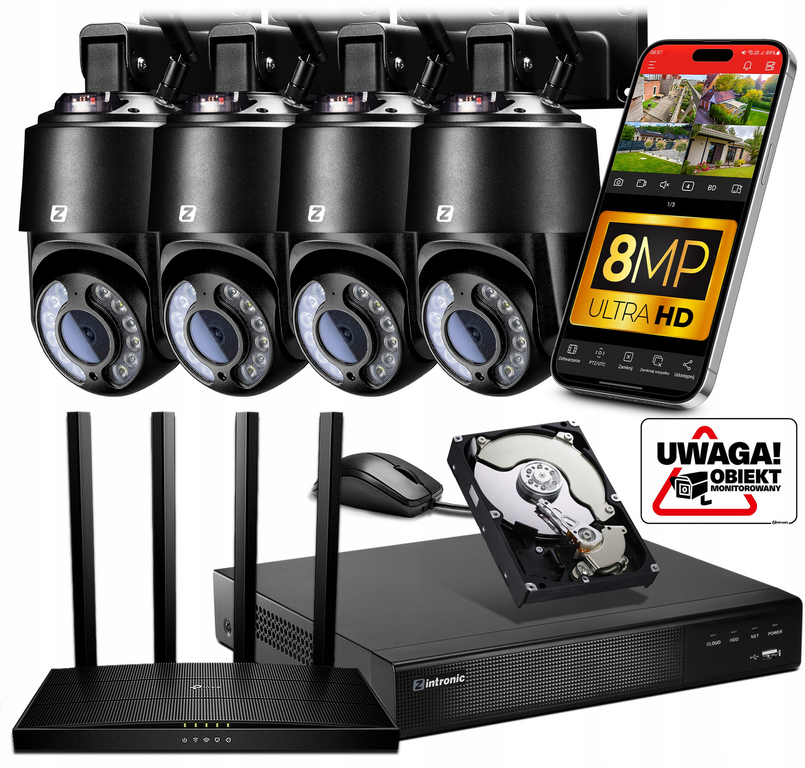 Ip WiFi Monitoring set 4xKAMERA P8 Venkovní Otočná WiFi 8MPx