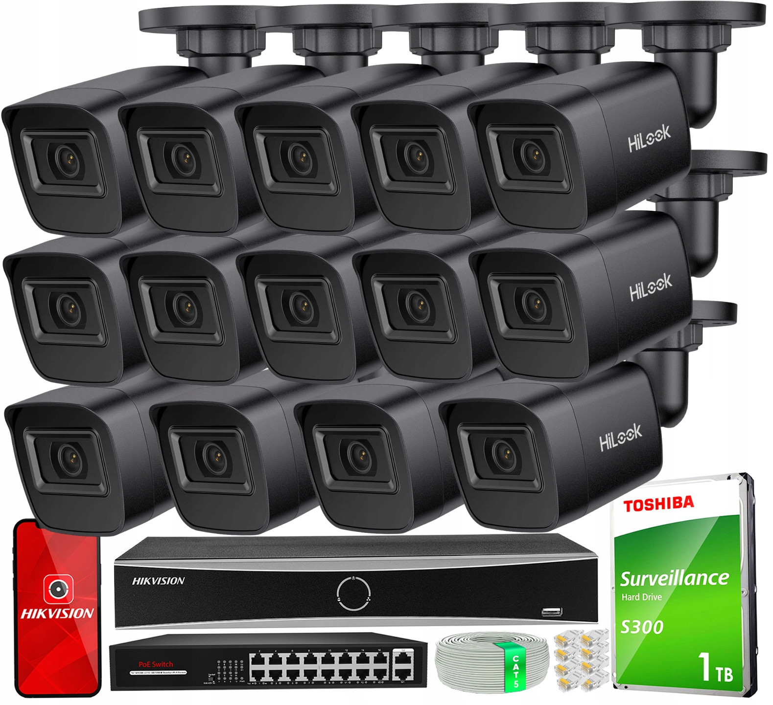 Sada monitorovacích kamer 14x IPC-B141H-C Rekordér DS-7616NXI-K2 16x PoE