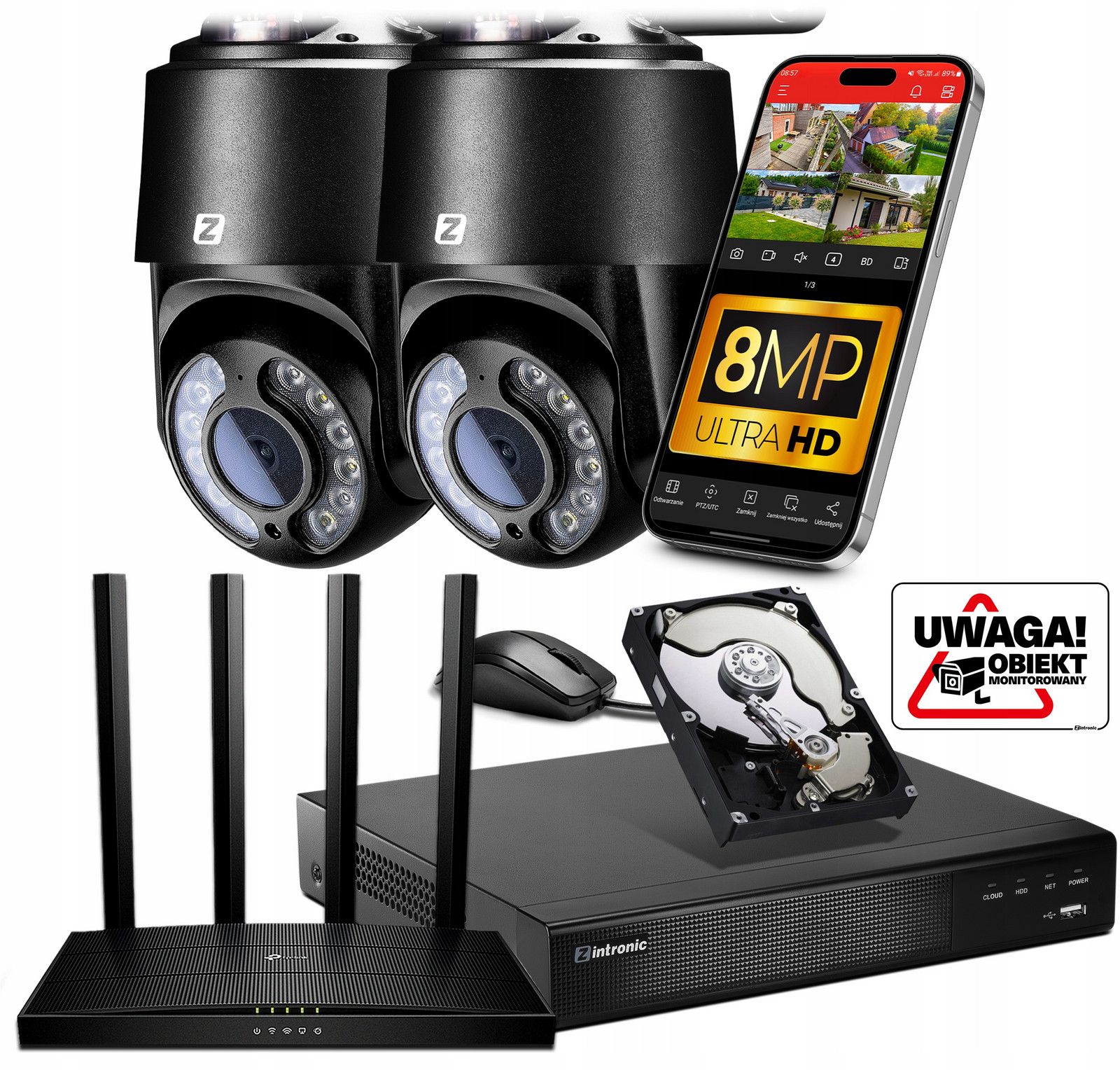 Ip WiFi Monitorovací Sada 2xKAMERA P8 Venkovní Otočná WiFi 8MPx 8MP 4K
