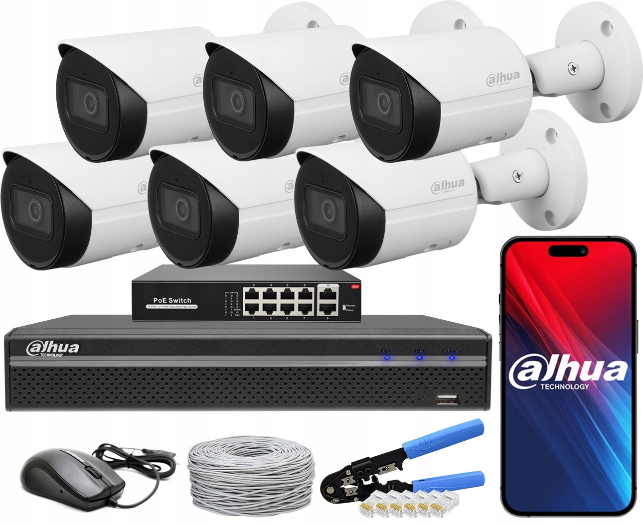 Monitorovací sada Dahua 6 Kamer 4Mpx IPC-HFW2441S-S-0280B PoE