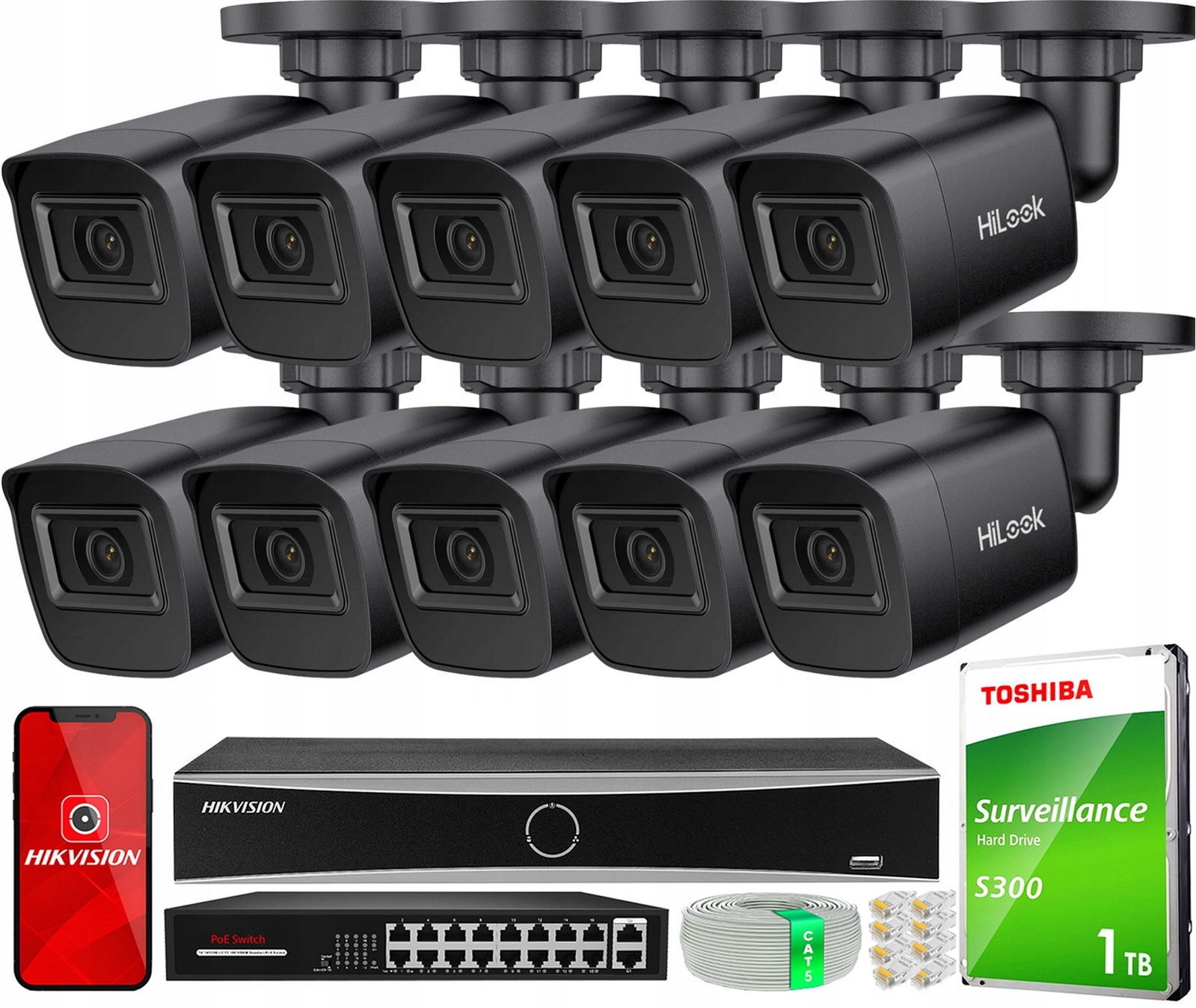 Monitorovací sada 10 kamer IPC-B141H-C 4MPx Rekordér DS-7616NXI-K2 1TB