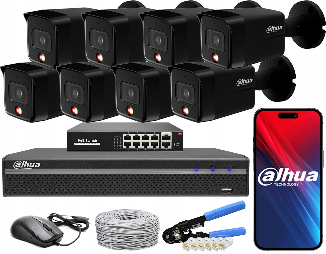 Monitorovací set Dahua 8 Kamer 6Mpx IPC-HFW1639TC-A-IL Black PoE