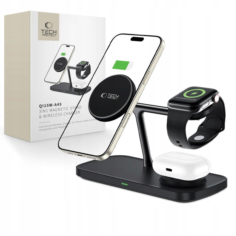 Bezdrátová Nabíječka 3V1 Tech-protect QI15W-A45 Magsafe Černá