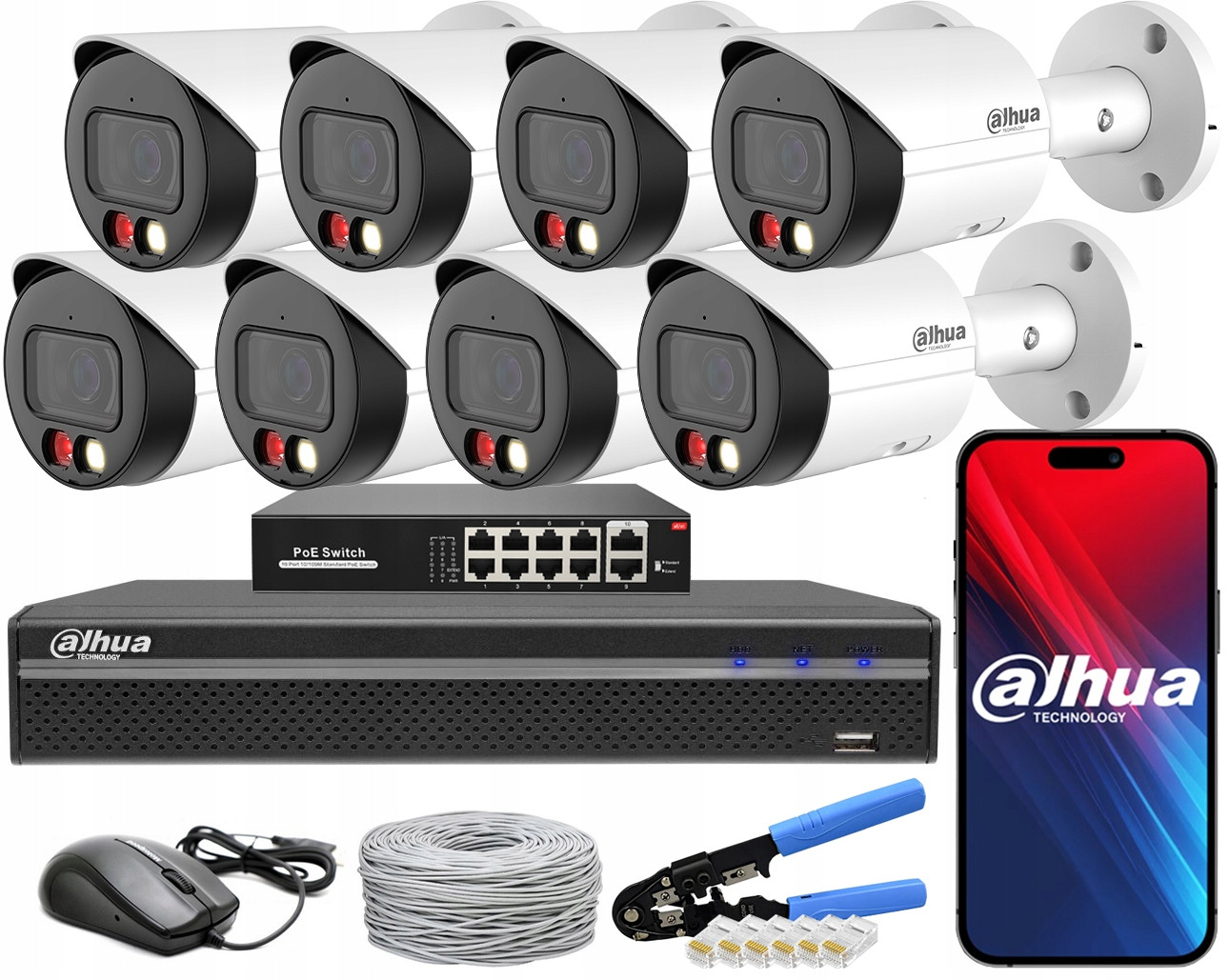 Monitorovací sada Dahua 8 Kamer 4Mpx IPC-HFW2449S-S-IL-0280B PoE