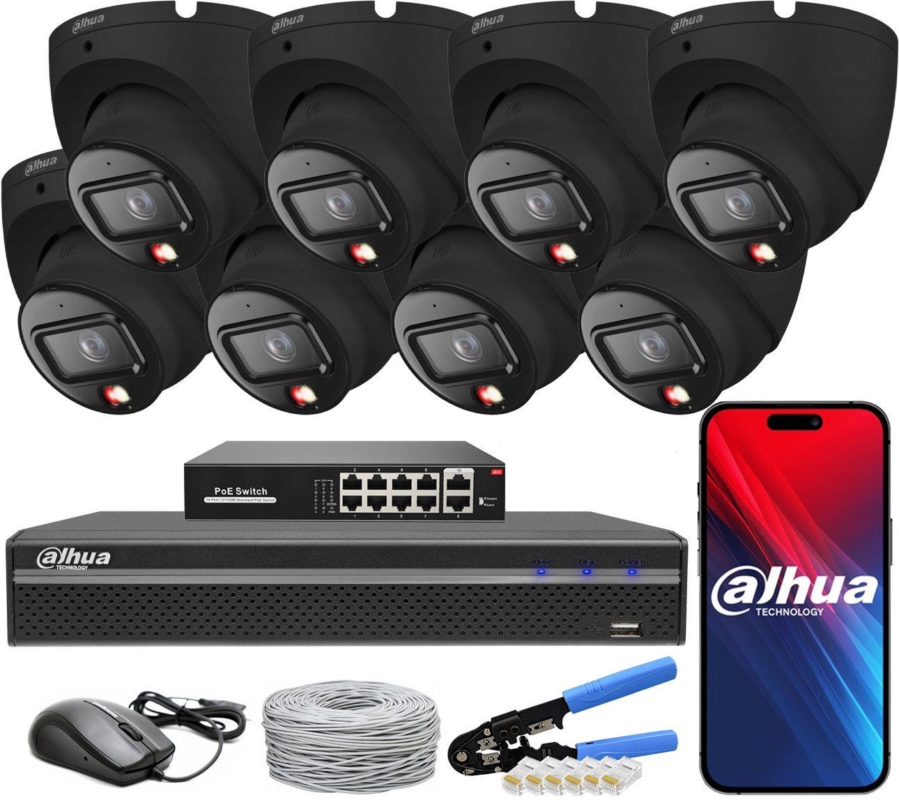 Monitorovací set Dahua 8 Kamer 6Mpx IPC-HDW1639T-A-IL-0280B-S6 Black PoE