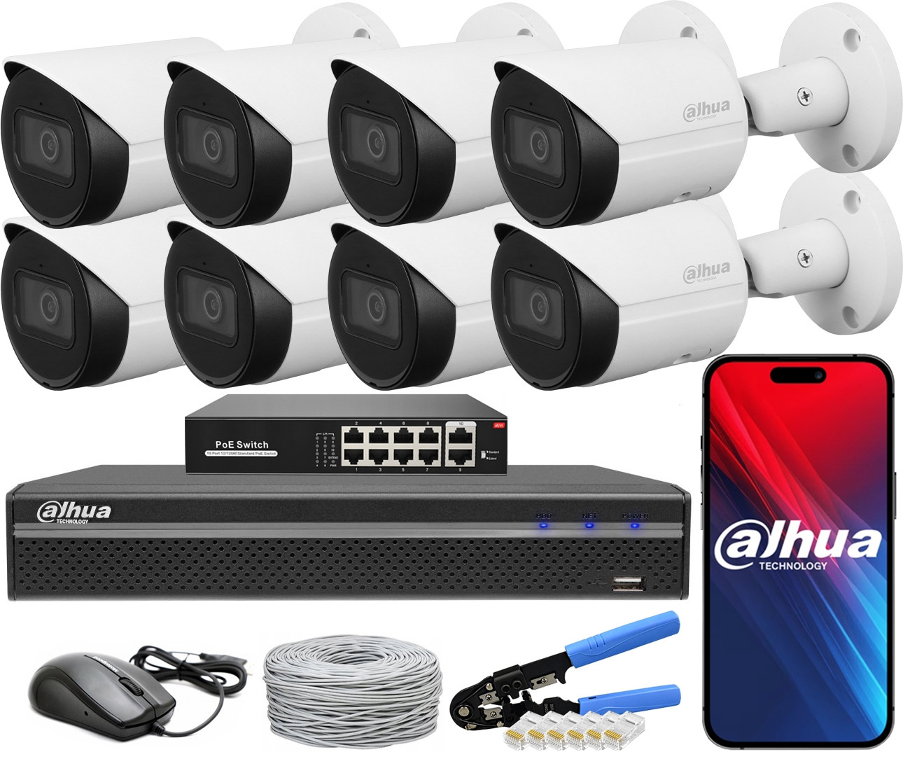 Monitorovací sada Dahua 8 Kamer 4Mpx IPC-HFW2441S-S-0280B PoE