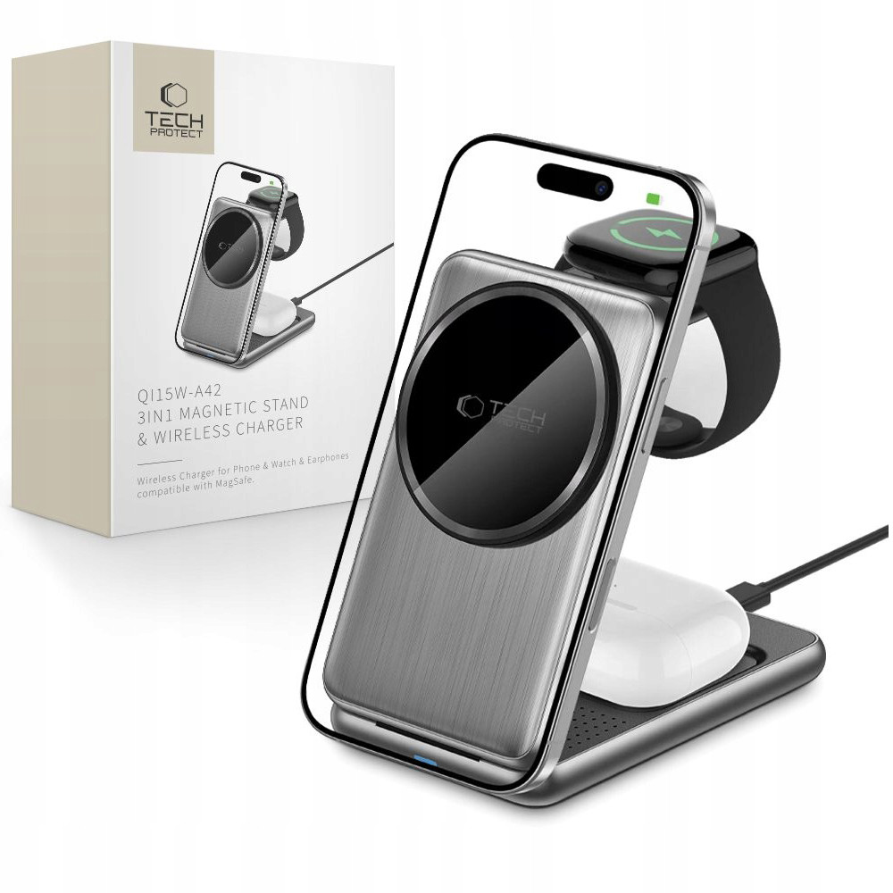 Bezdrátová nabíječka 15W 3v1 pro iPhone/AirPods/Apple Watch, pro MagSafe