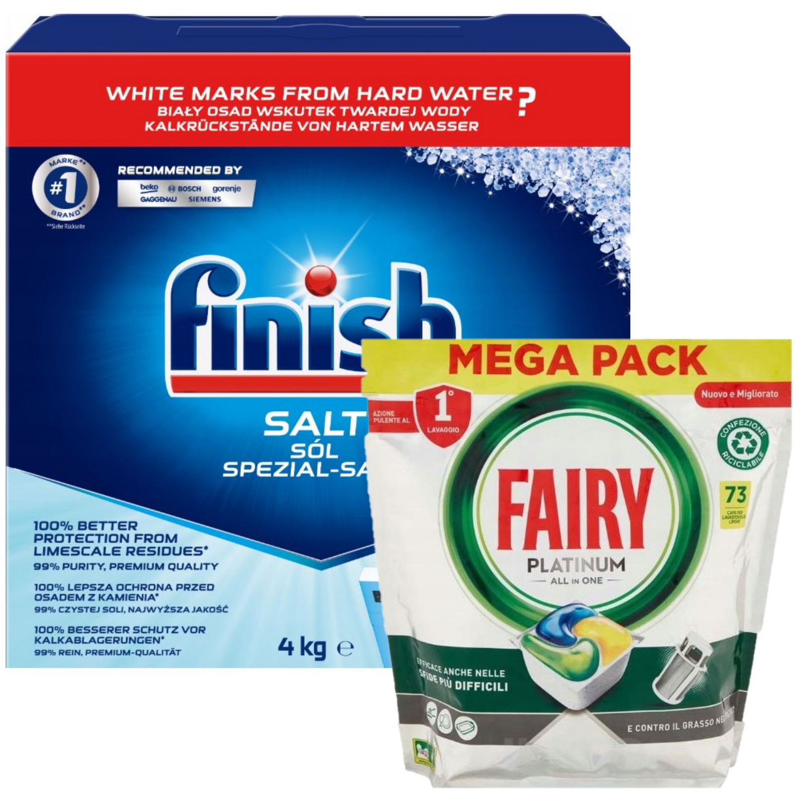 Sada do myčky sůl Finish hrubozrnná 4Kg Tablety Fairy