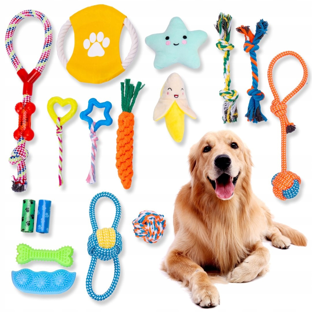 Přetahovadla Pro Psa Psů Sada Hraček Šňůra Kousátko Míček Banán Disk 16 el.