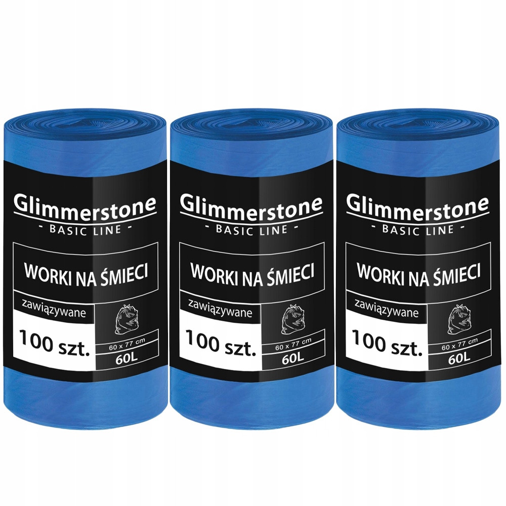Glimmerstone 3x Vázané Odpadkové Pytle 60L 300 Ks Silné A Silné Kvality