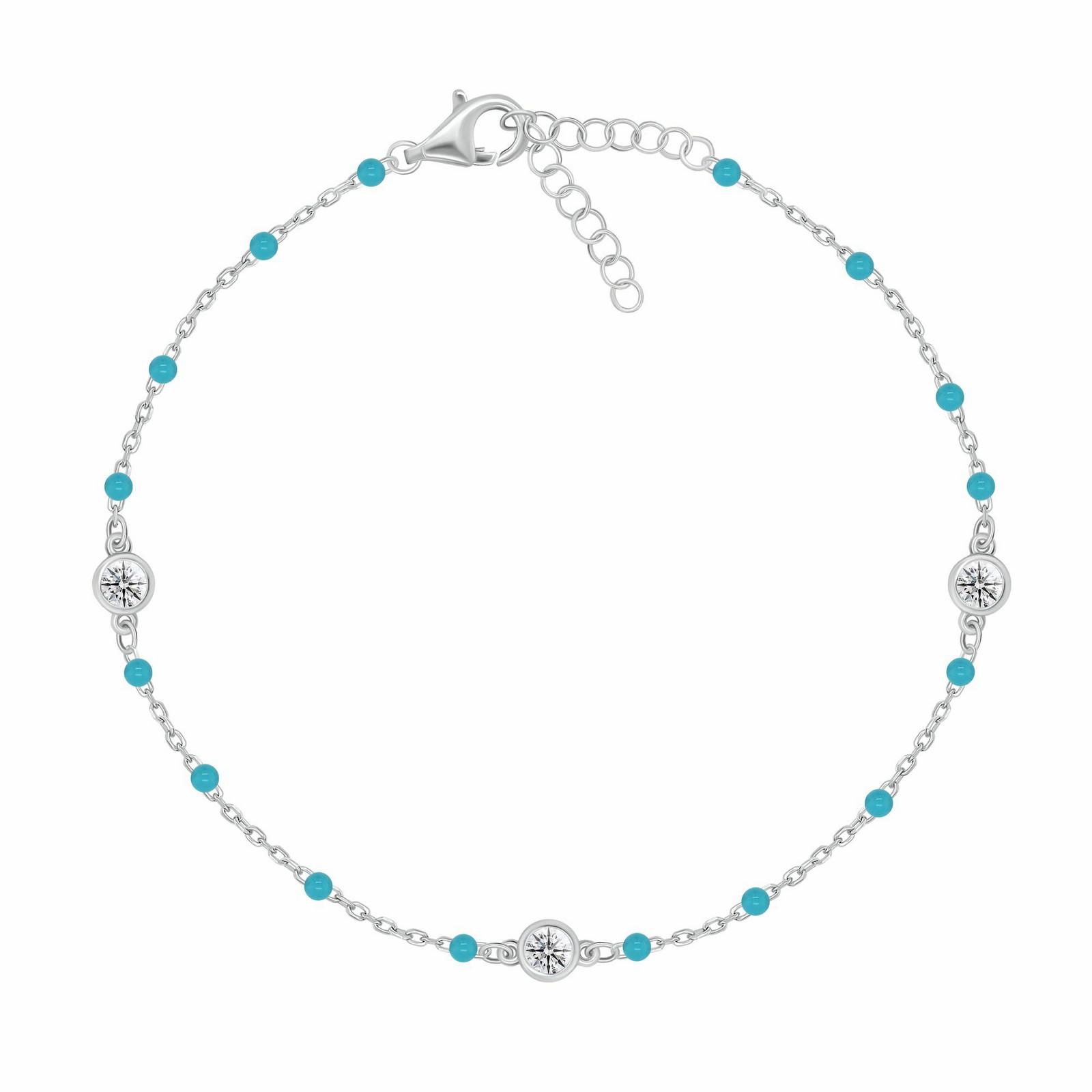 Brilio Silver Stříbrný náramek s tyrkysovými korálky a zirkony BRC182WTQ