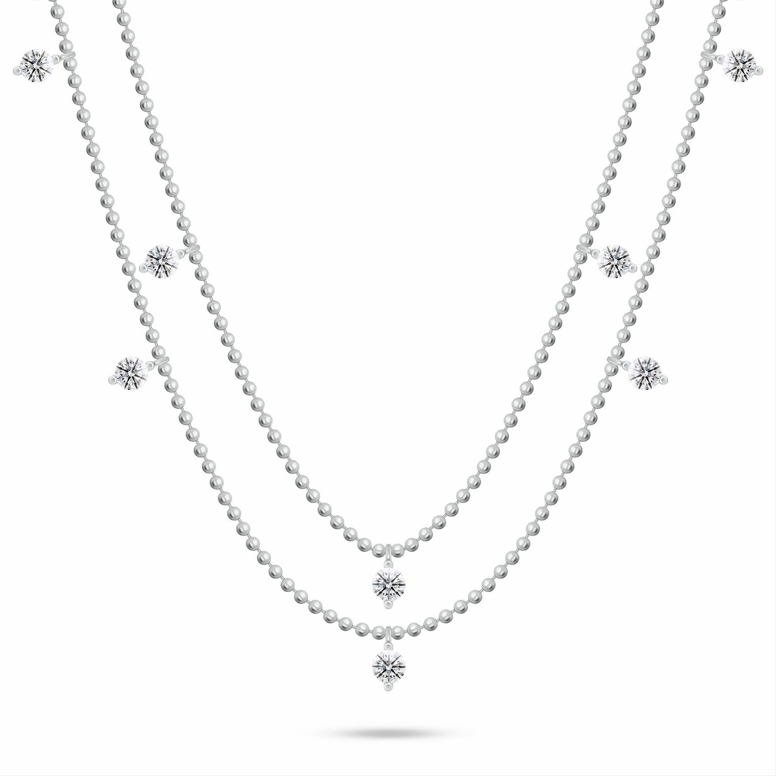 Brilio Silver Dvojitý kuličkový náhrdelník s kubickými zirkony NCL187W