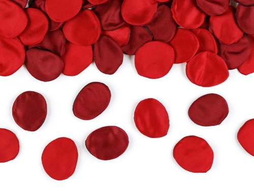 Lístky růží textilní jemné, červené - 100 ks