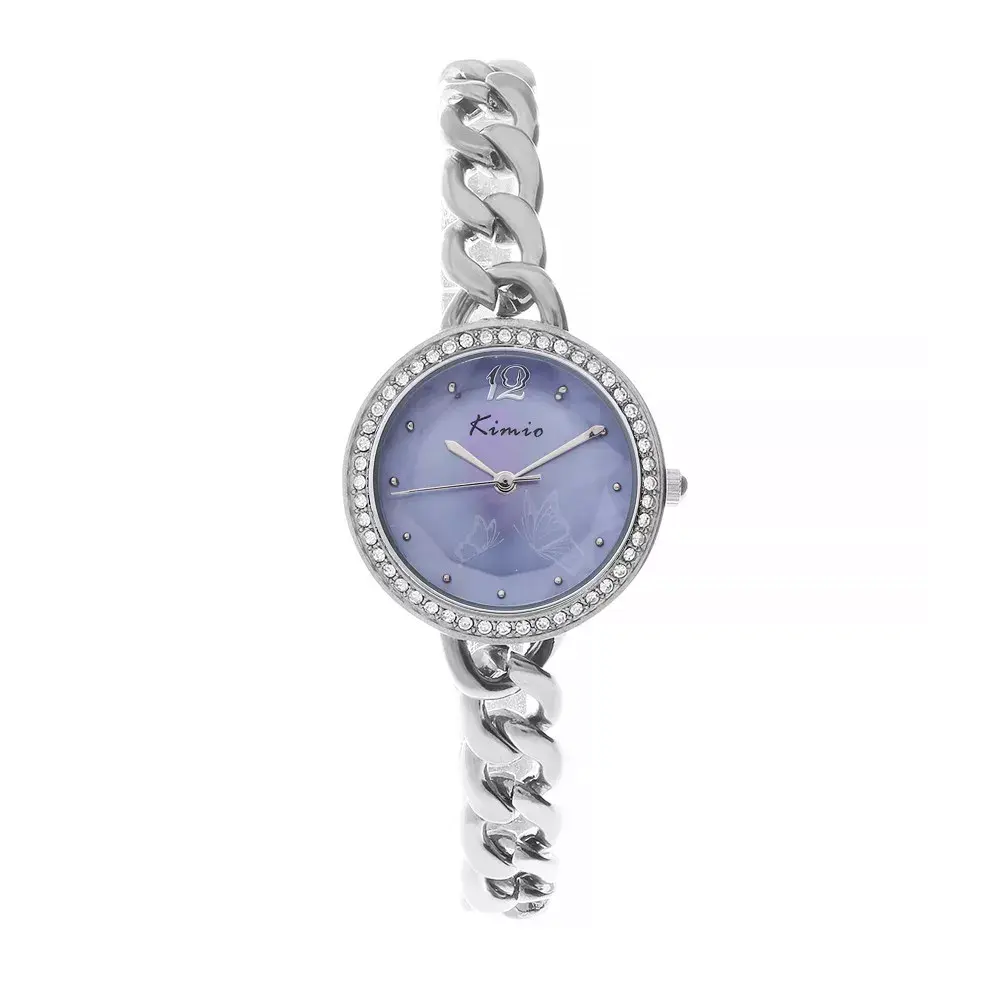 Krásné dámské hodinky s perleťovým číselníkem s motivem motýlků. Perleť vybízí k pohledům na fascinující duhové odlesky, které se proměňují s úhlem dopadajícího světla. Pouzd KIMIO Nabi - A