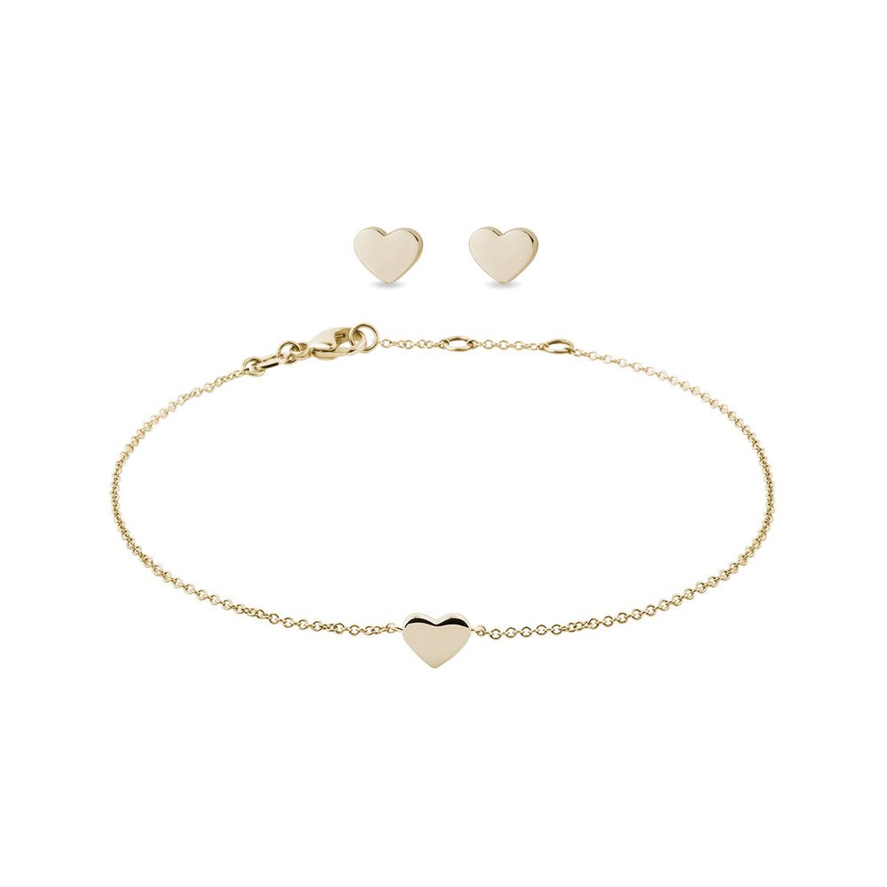 Set srdíčkových náušnic a náramku ve žlutém 14k zlatě KLENOTA