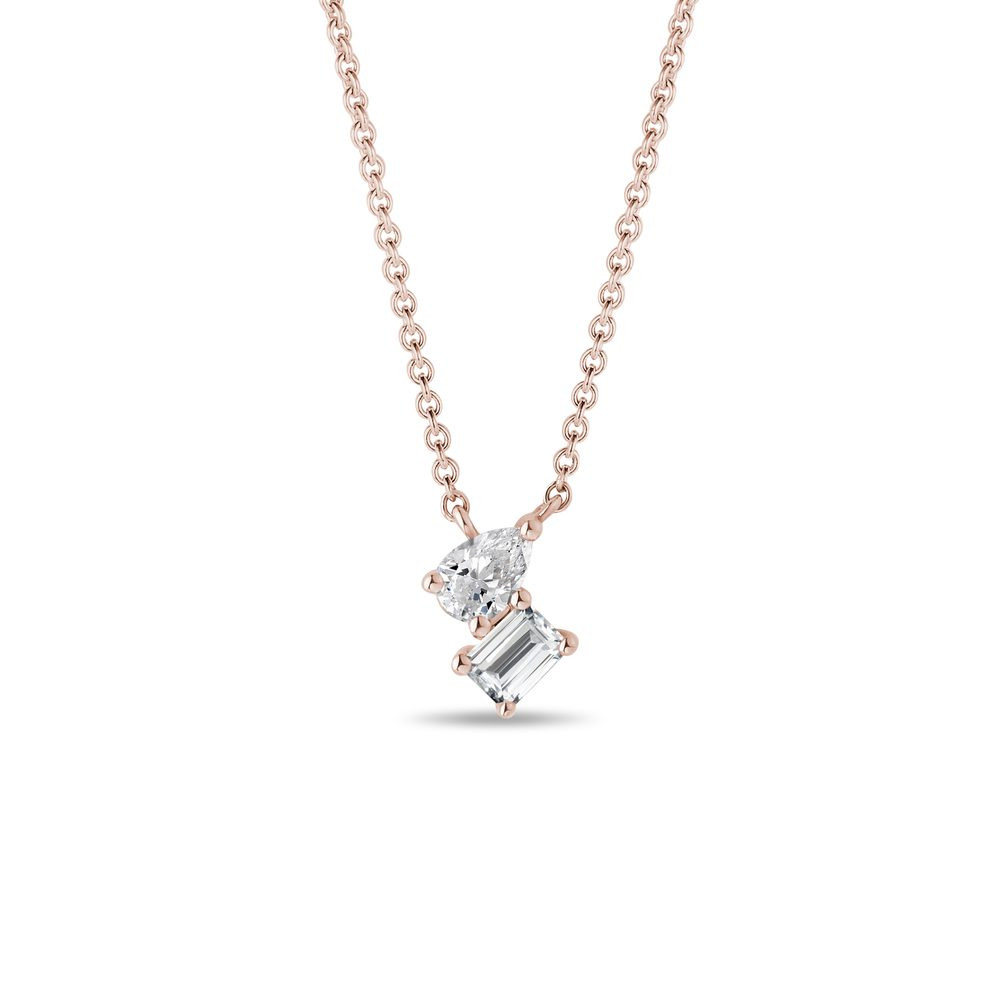 Diamantový náhrdelník cluster v růžovém 14k zlatě KLENOTA