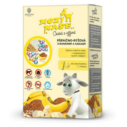 GOLDIM Kozí kaše pšenično-rýžová s banánem a kakaem od 7. měsíce 225 g