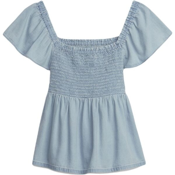 GAP TOP SMOCKED FLUTTER Dívčí tričko, světle modrá, velikost