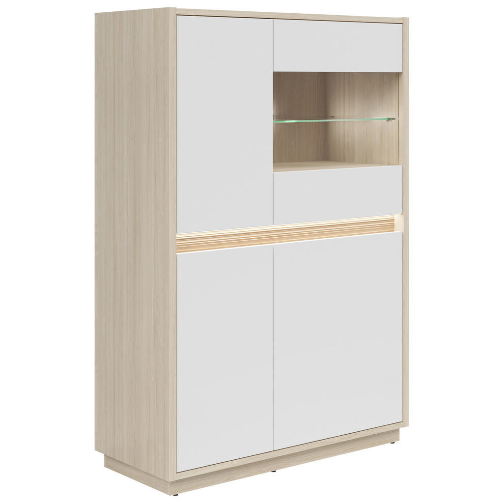 Hom`in VITRÍNA, bílá, barvy dubu, 95/141,5/42 cm