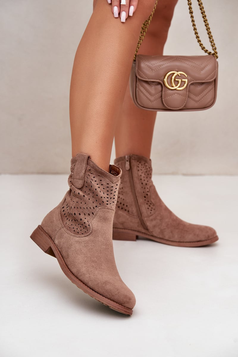 S. BARSKI Dámské perforované boty na plochém podpatku hnědé S.Barski