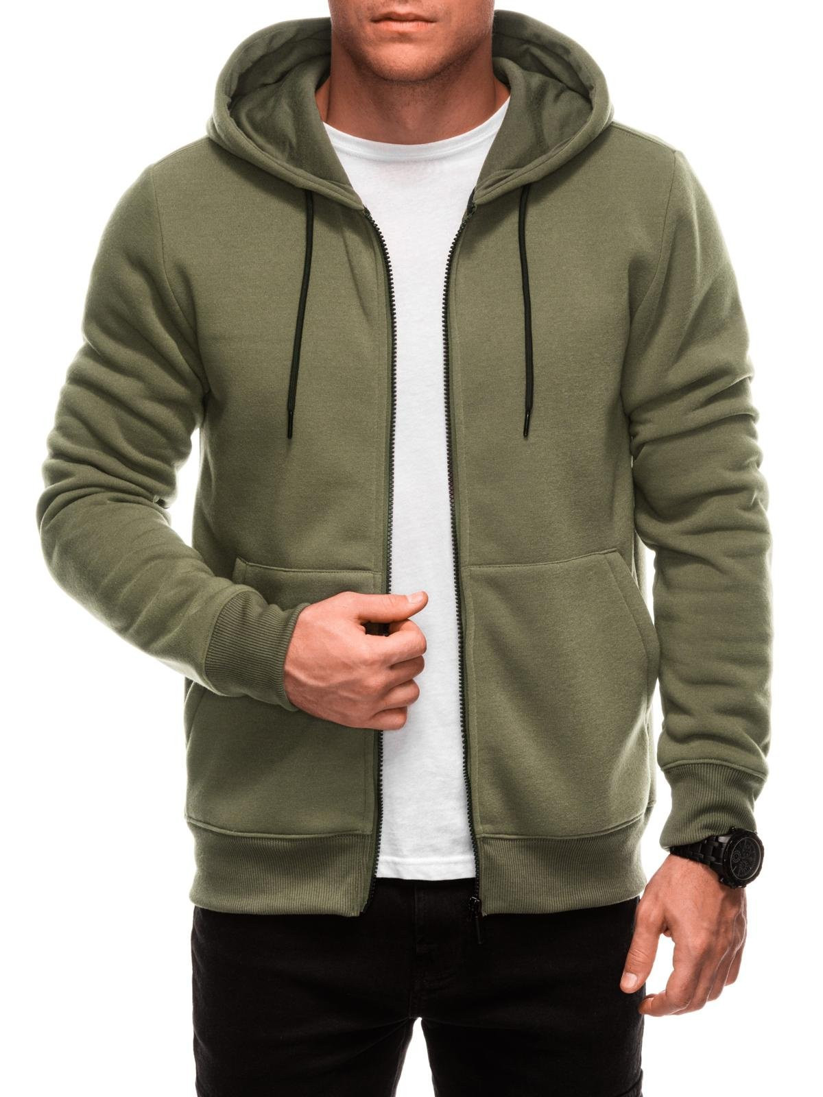 Edoti Unzipped men's BASIC hooded sweatshirt - dark olive green