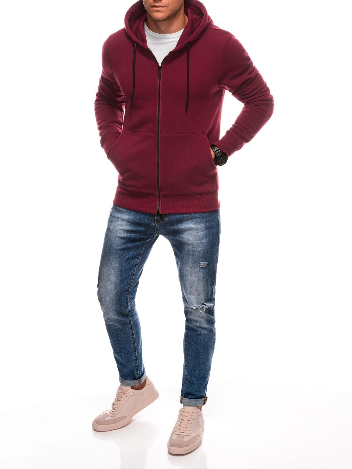 Edoti BASIC unbuttoned men's hooded sweatshirt - maroon