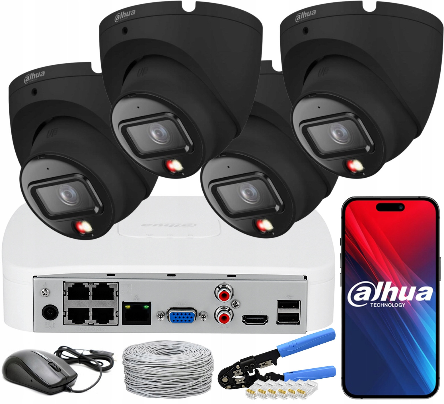 Monitorovací Sada Dahua 6Mpx Ip Poe 4 Kamery IPC-HDW1639T-A-IL Black