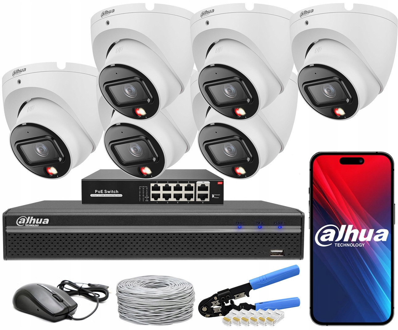 Monitorovací sada Dahua 6 Kamer 6Mpx IPC-HDW1639T-A-IL-0280B-S6 PoE