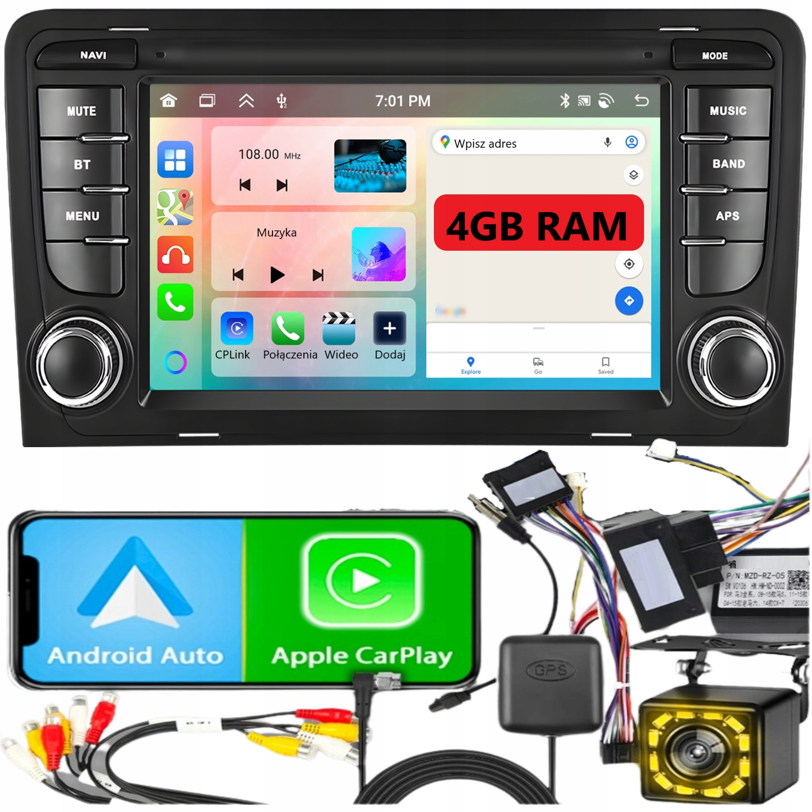 Autorádio pro Audi A3 Android Carplay Gps Wifi Rds Navigace 4GB Ram