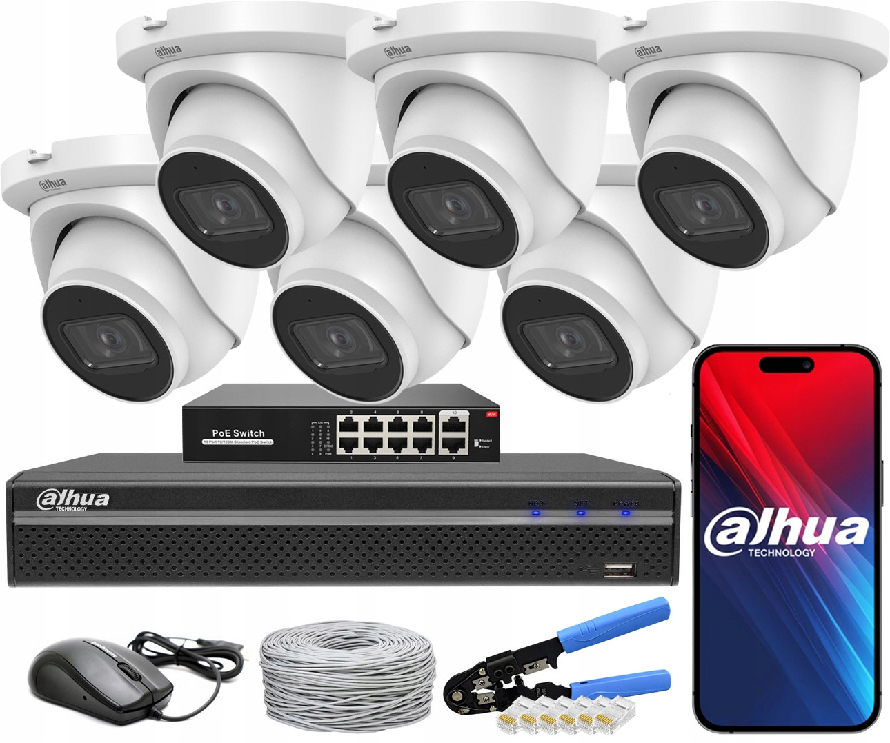 Monitorovací sada Dahua 6 Kamer 4Mpx IPC-HDW2441TM-S-0280B PoE