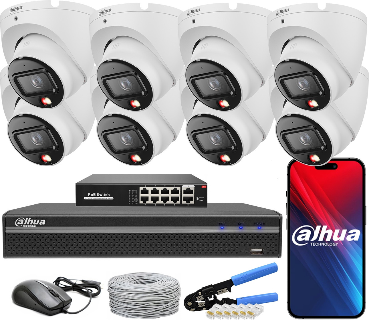 Monitorovací set Dahua 8 Kamer 6Mpx IPC-HDW1639T-A-IL-0280B-S6 PoE