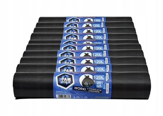 Pytle na odpadky 120L na směsný odpad černé silné 25 ks Pam-Folie
