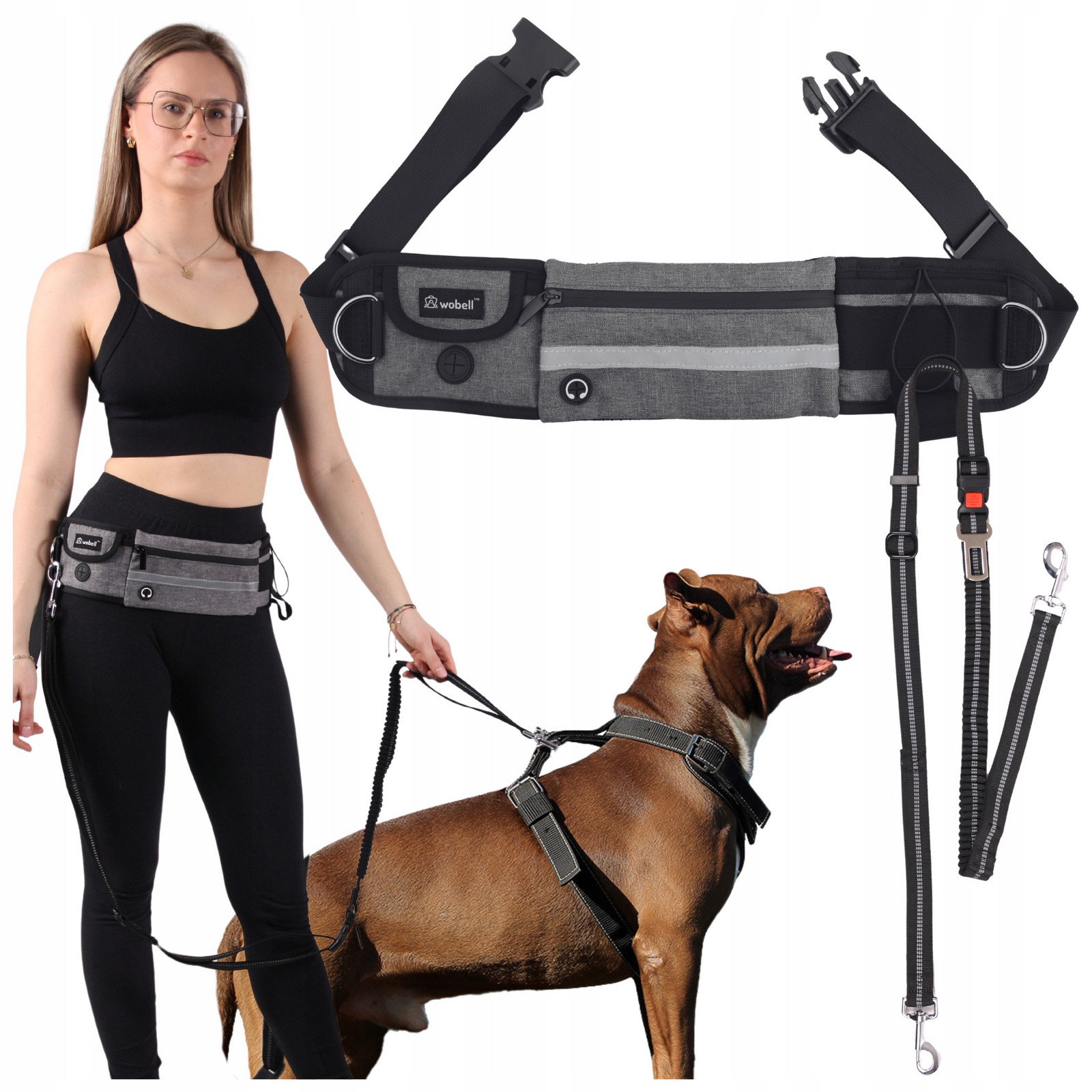 Vodítko Sportovní Bederní Pás Ledvinka pro psa Nastavitelný Tlumič Silný 50kg