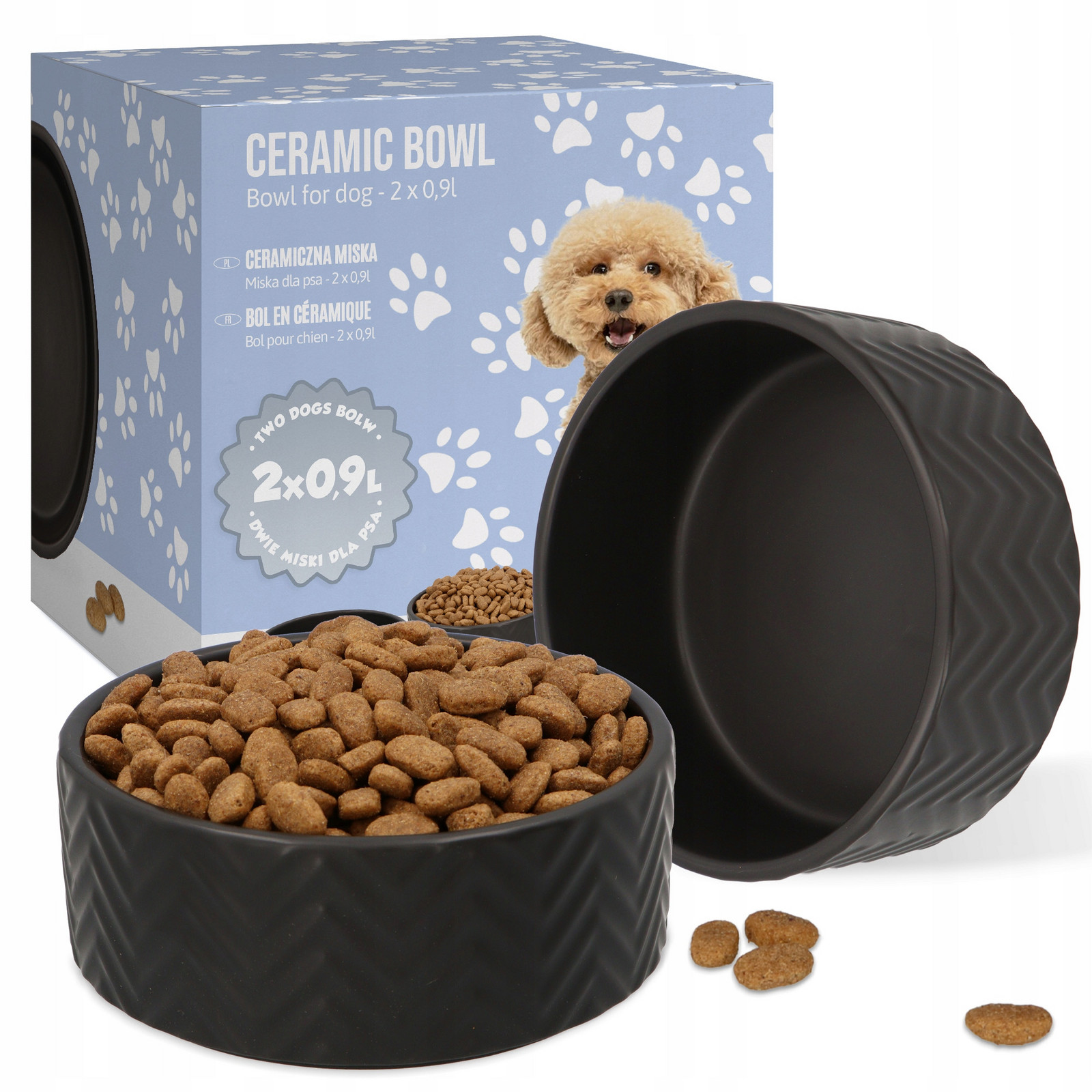 2x Keramická Miska Psa 0,9 Miska Štěněte Vodu Stabilní Černá Silná