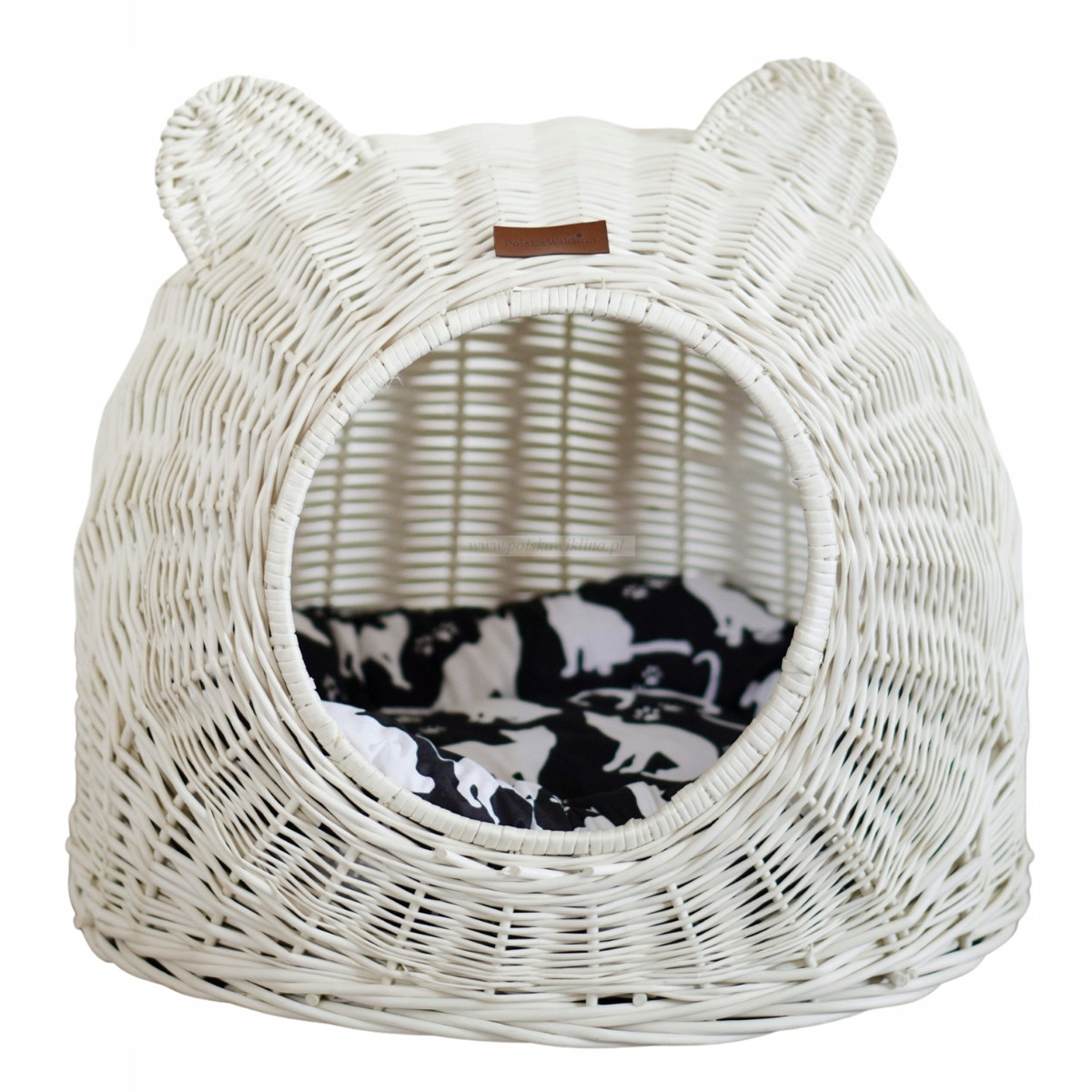 Proutěná Bělená Budka S Kočičím Polštářem Pro Zvířata pelíšek