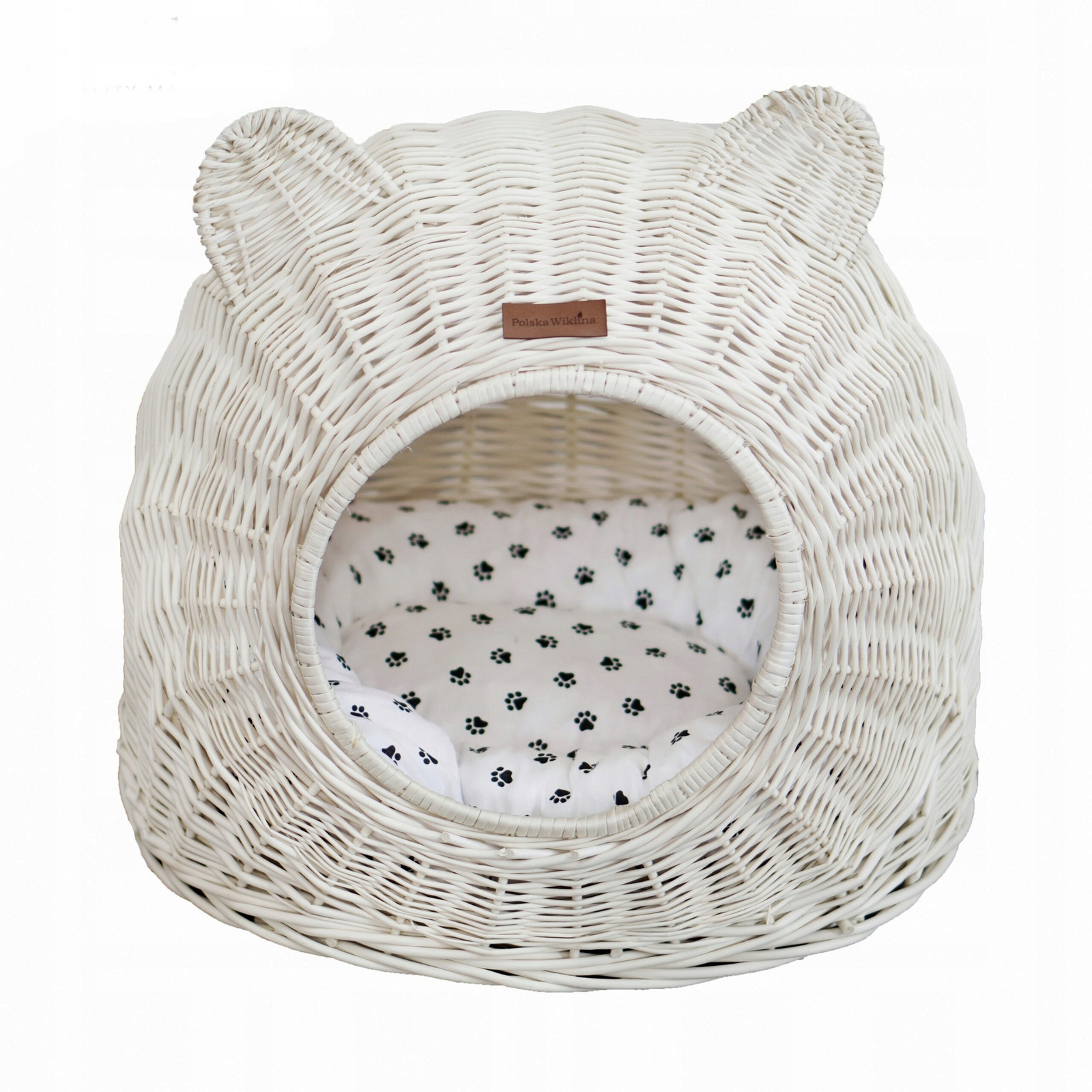 Proutěný Domeček Pro Kočky Budka pelíšek Bělený Z Polštář V Tlapkách