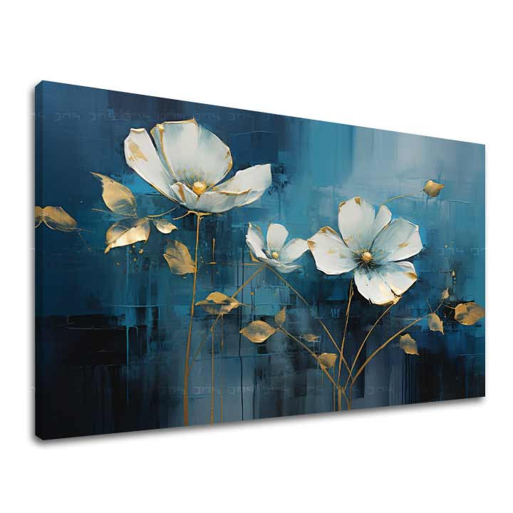 Nadčasová elegance na plátně Modrá abstrakce se zlatými akcenty 40x60 cm