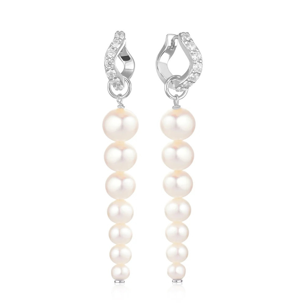 Sif Jakobs Elegantní stříbrné náušnice s pravými perlami a zirkony Ponza SJ-E2447-PCZ