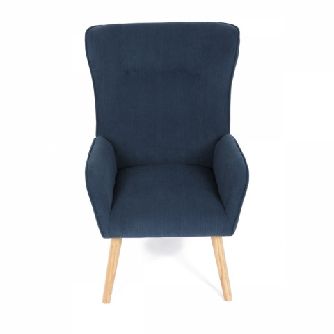 Křeslo ušák modré manšestrová látka dřevěné nohy masiv AK-314 BLUE2 Autronic
