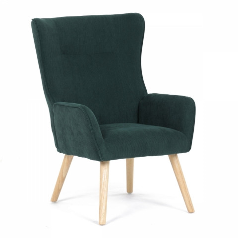 Křeslo ušák potah zelená manšestrová látka dřevěné nohy masiv AK-314 GRN2 Autronic