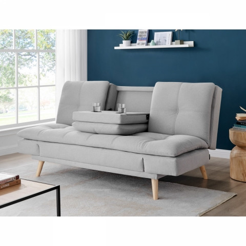 Rozkládací pohovka click-clack, 3místná, držák nápojů, potah světle šedá látka, nohy masiv buk ASB-4720 SIL2 ASB-4720 SIL2 Autronic