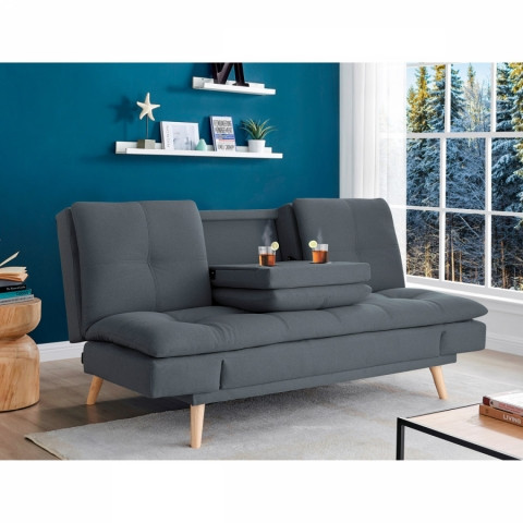 Rozkládací pohovka click-clack, 3místná, držák nápojů, potah tmavě šedá látka, nohy masiv buk ASB-4720 GREY2 ASB-4720 GREY2 Autronic