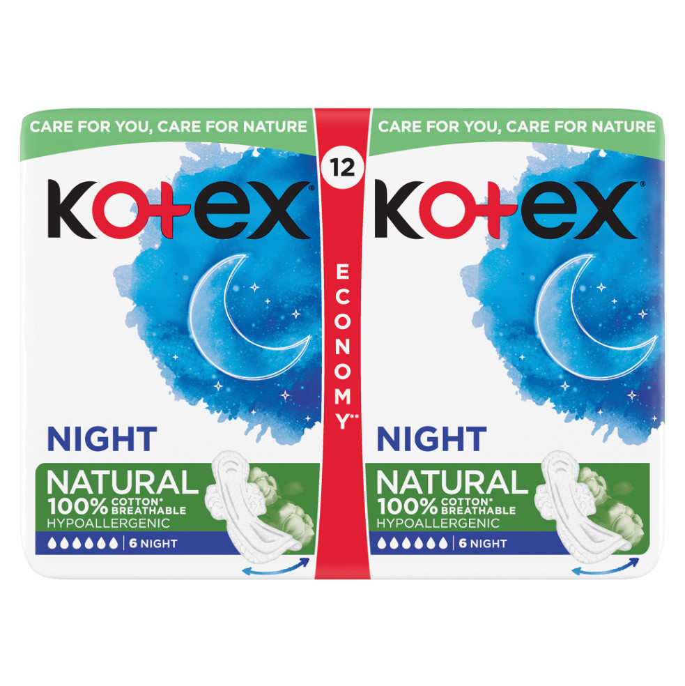 KOTEX Natural Dámské hygienické vložky Night 12 kusů