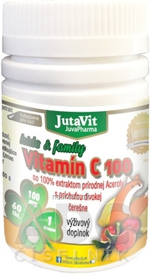 JuvaPharma Kft. JutaVit Vitamin C 100 mg kids & family tbl s extraktem Aceroly, s příchutí třešně 1x60 ks 60 ks