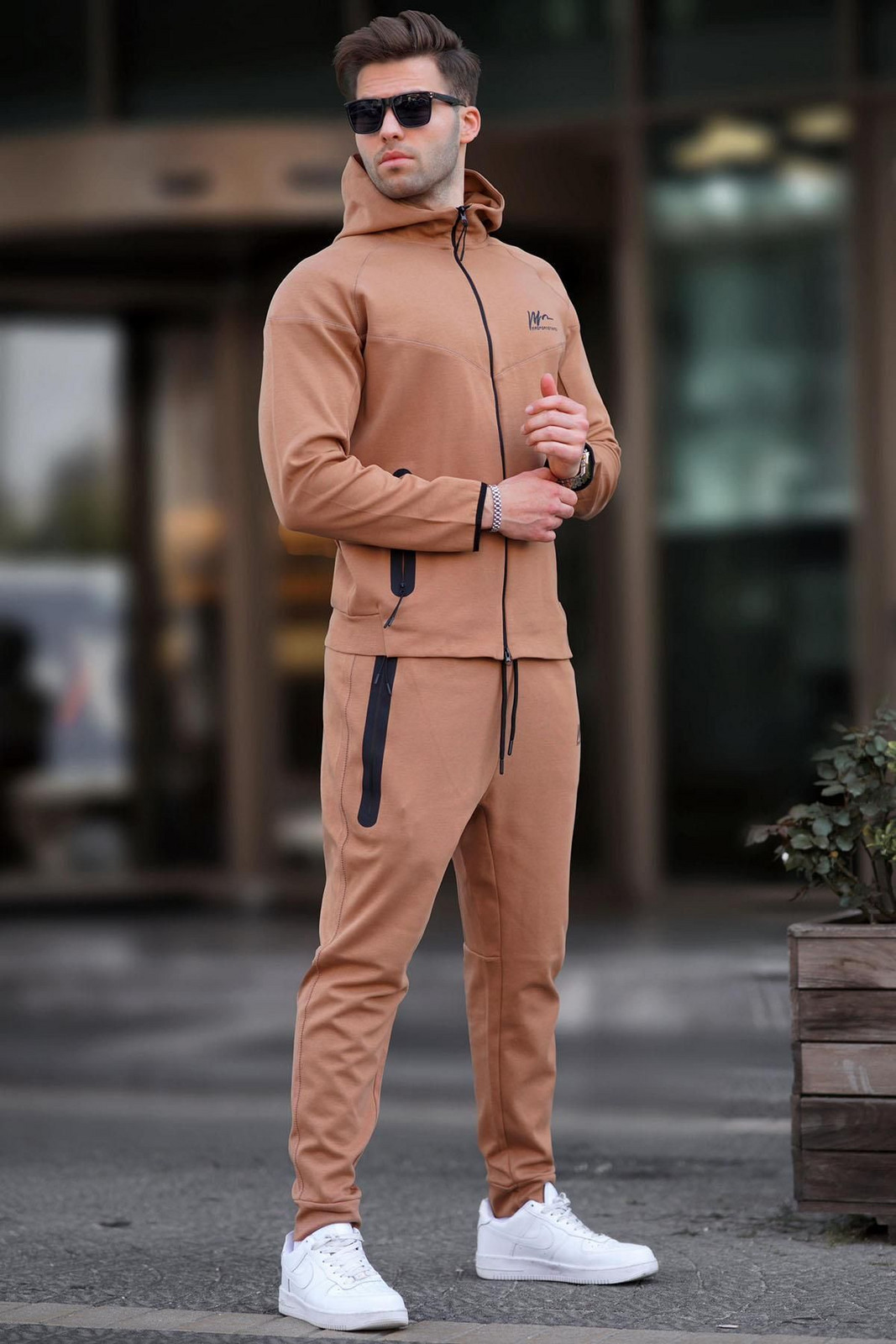 Madmext Hooded Beige Men's Tracksuit 7201