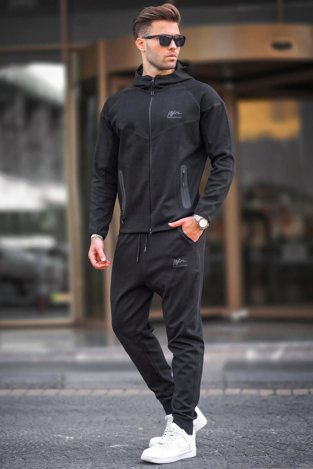 Madmext Hooded Black Men's Tracksuit 7201