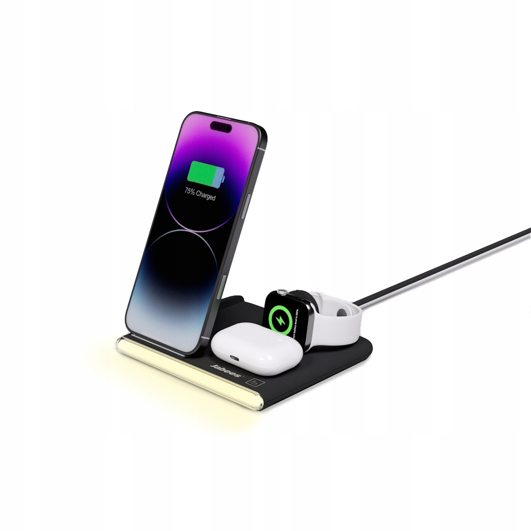 Jabees PowerGlow 4v1 Qi nabíječka na telefon Chytré Hodinky Sluchátka Led lampa